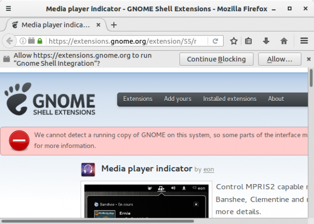 Advarsel om Gnome Shell Integration