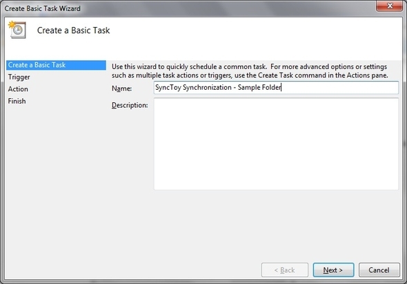 SyncToy: Microsofts løsning for enkel sikkerhetskopiering og synkronisering [Windows] Oppgaveplanlegger Opprette grunnleggende oppgavenavn