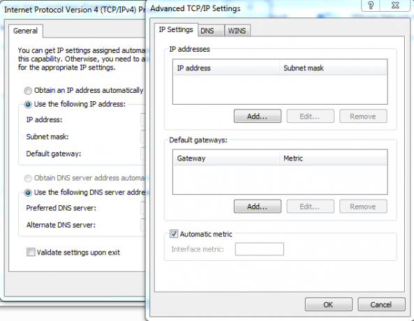 Avanserte TCP / IP-innstillinger