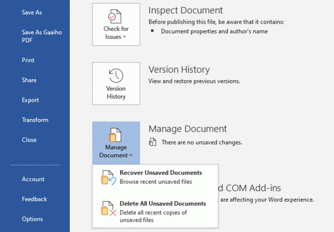 microsoft office 2019 gjenoppretter ikke-lagrede dokumenter