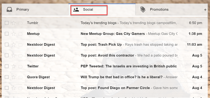Gmail-kategorien Social and Promotions