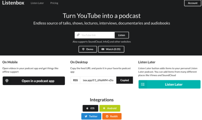 ListenBox gjør YouTube-videoer, kanaler og spillelister til podcast RSS-feed