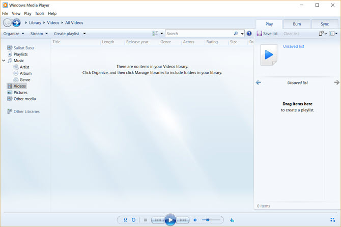 Windows Media Player 12-grensesnitt