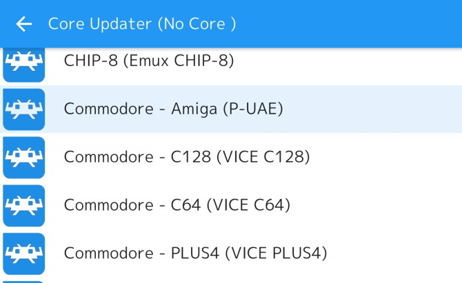 Velg en kjerne på RetroArch