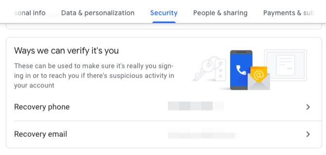 Visning av e-post og telefonnummer til gjenoppretting i Google-kontoen