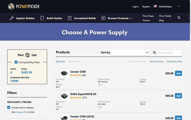 Bruke PC Part Picker - bla gjennom en komponent