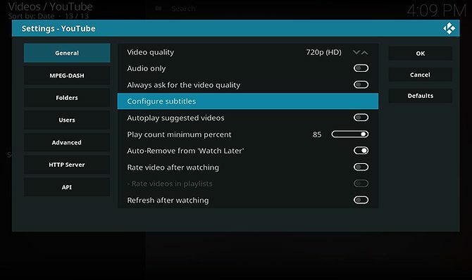 Slik installerer og bruker du YouTube Kodi Add-On - konfigurer undertekster