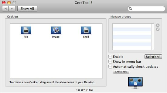 GeekTool - Vis systeminformasjon på Mac i stil 01c-preferanser GeekTool 3