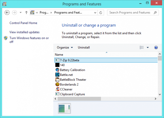 avinstallere programmer i programmer og vises på Windows 8.1