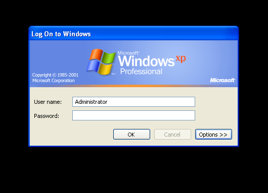 Dette viser påloggingsskjermen for Windows XP