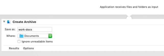 Automator-app for å lage et arkiv av utvalgte filer på Mac