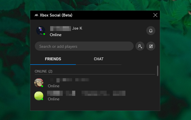 Game bar Xbox sosiale