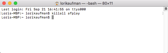 Kjør killall-kommandoen for avspilling på Mac
