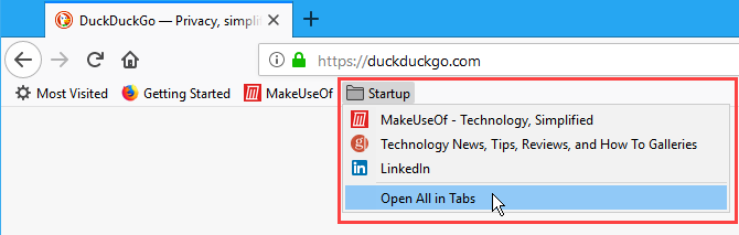 Åpne alle bokmerker i faner i Firefox