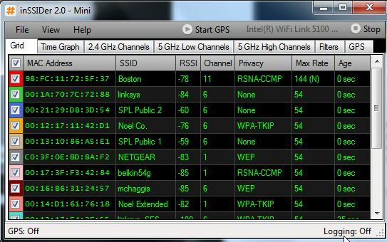 Analyser og plott lokale Wi-Fi-nettverk med inSSIDer inssider8