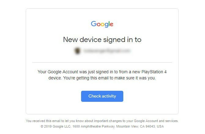 En e-post fra Google som advarer om et nytt påloggingsforsøk