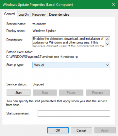 Egenskaper for Windows Update Service