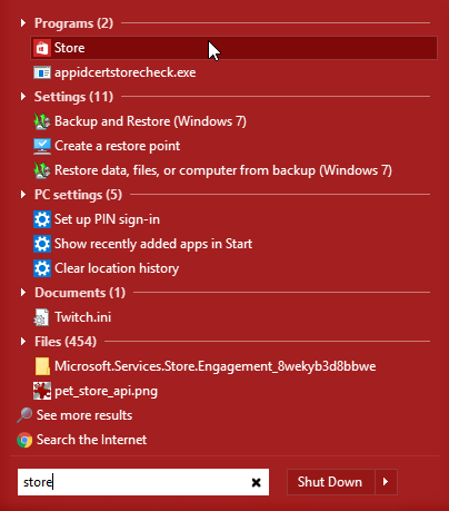 windows 10 store søk