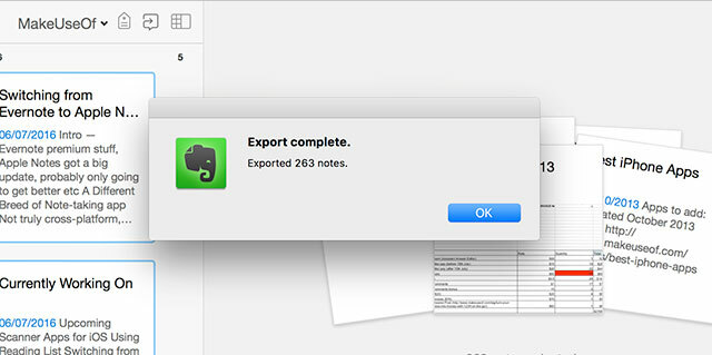 Evernote-eksport