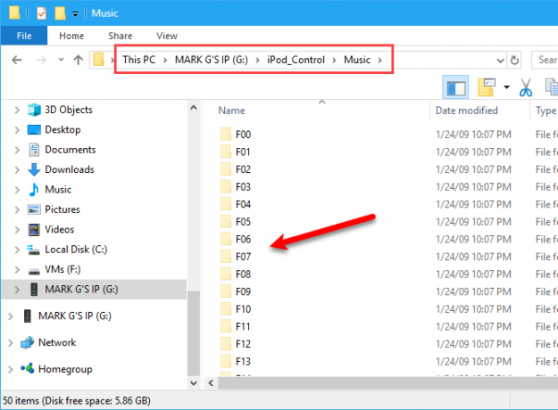 iPod-musikk i File Explorer