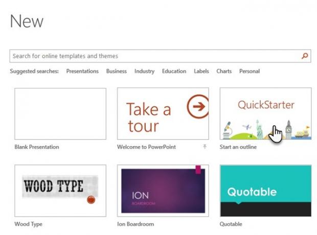 PowerPoint QuickStarter skisserer øyeblikkelig all ny presentasjon og starter deg av rett PowerPoint Quickstarter-start