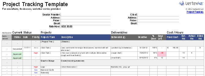En Excel-mal for å spore flere klienter, prosjekter eller leveranser.