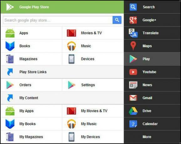 Svart meny: Få tilgang til alle Google-tjenester i en enkelt meny [Chrome] Play Store