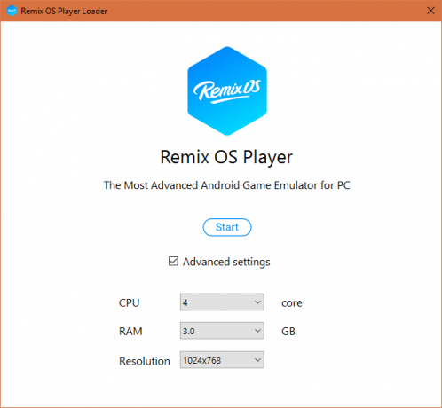 Remix OS Player Konfigurasjon først