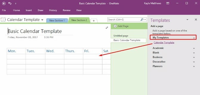 opprett onenote-kalendermal