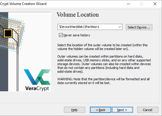 VeraCrypt Volumskapingsveiviser