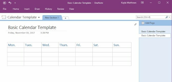 opprett onenote-kalendermal