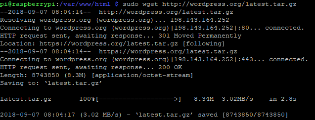 Last ned WordPress med wget