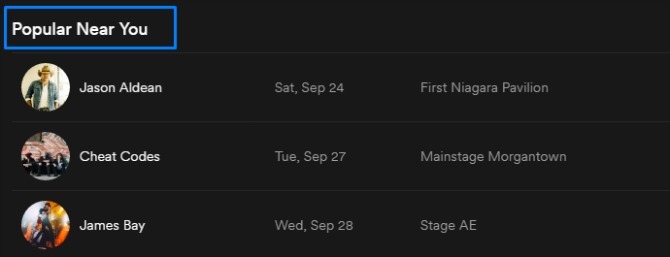 Spotify-konserter populære i nærheten