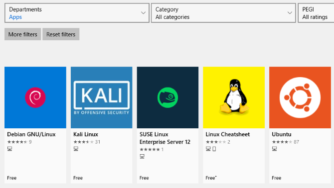 Linux-distro-apper i Windows Store