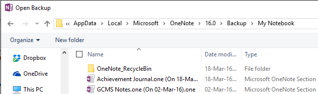 OneNote-sikkerhetskopimappe