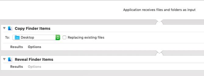 Automator-app for å kopiere utvalgte elementer til angitt mappe på Mac