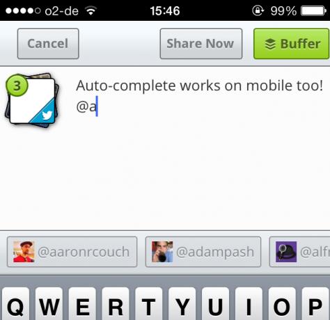 Buffer introduserer Smart Twitter Auto-Complete auto komplett mobil