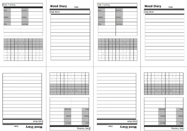 Mood Diary er en gratis utskrivbar pocketmod som lar deg føre en journal i lommeboka