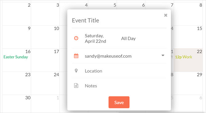 håndtak for gmail create event