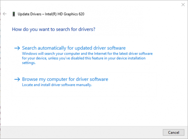Driveroppdateringsvinduet før Windows 10 Mai 2020-oppdateringen
