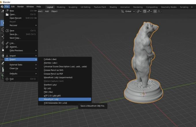 Eksporterer en 3D-modell fra Blender