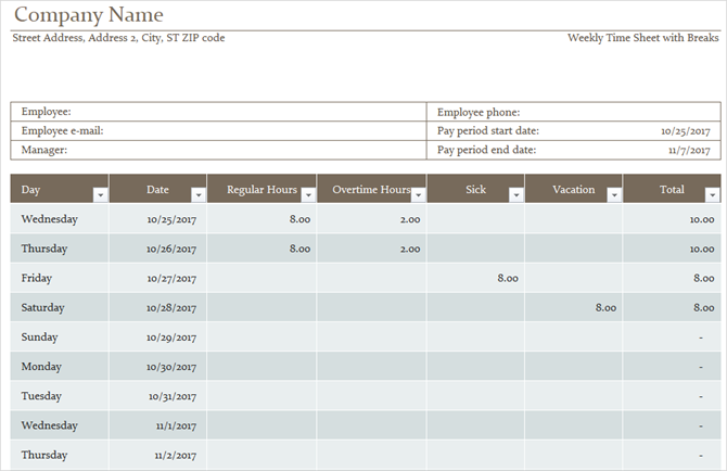 timesheet mal spor timer annenhver uke overtid excel