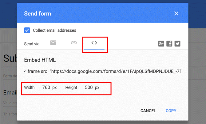 Google Sheets, kontaktskjema