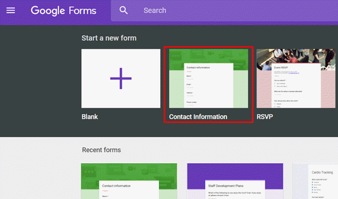 Google Sheets, kontaktskjema