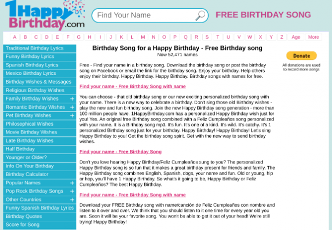 1 Happy Birthday har en gratis tilpasset bursdagssang med navnet ditt i det
