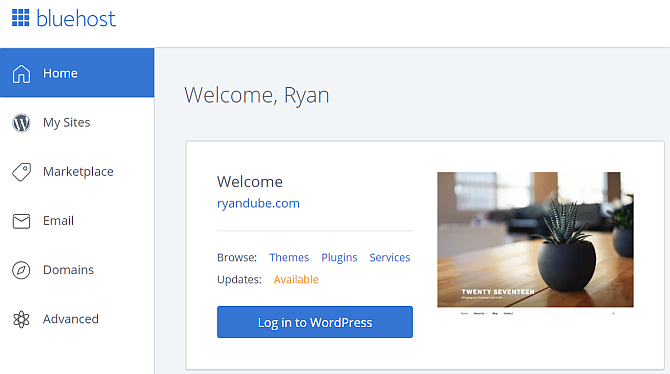 bluehost hovedpanel