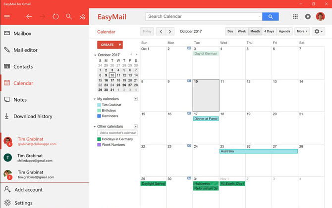 EasyMail for Gmail-kalendervisning