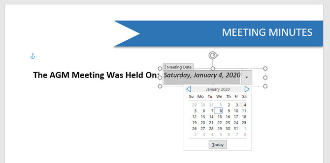 Innholdskontroll av Microsoft Word Date Picker
