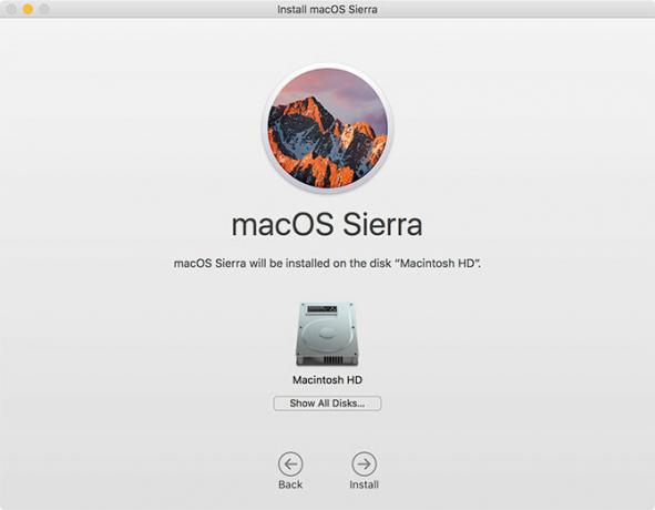 Installasjonsmelding av MacOS Sierra