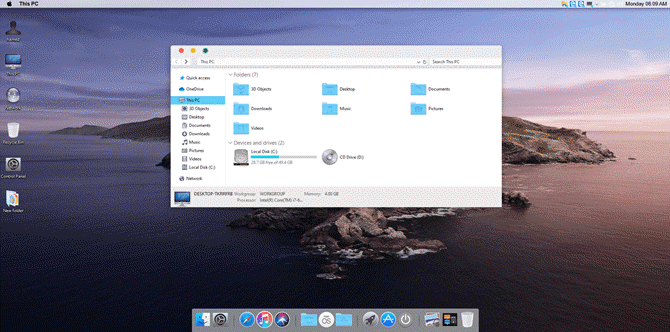 Windows 7 tema macOS Catalina SkinPack